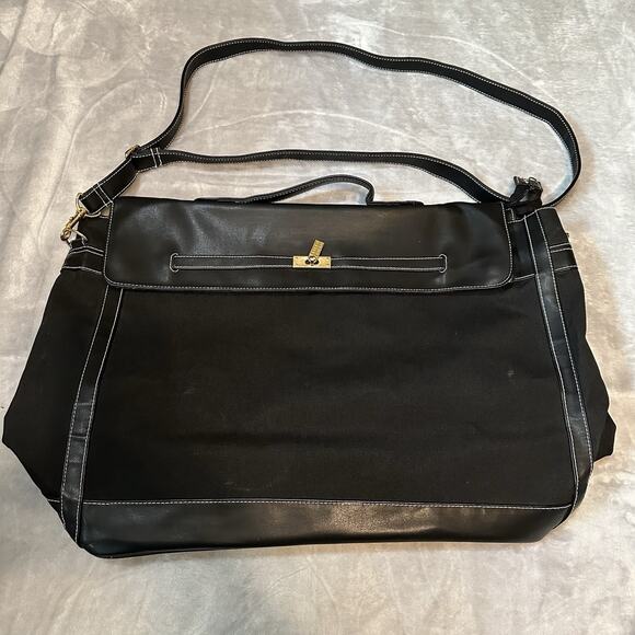 Elizabeth Arden Black Canvas & Leather Large Tote Travel Weekender Carryon Bag - Picture 2 of 16